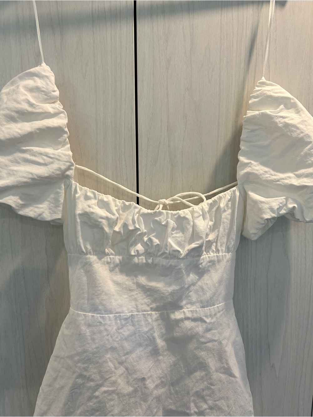 Zara White Puff Sleeve Linen Dress